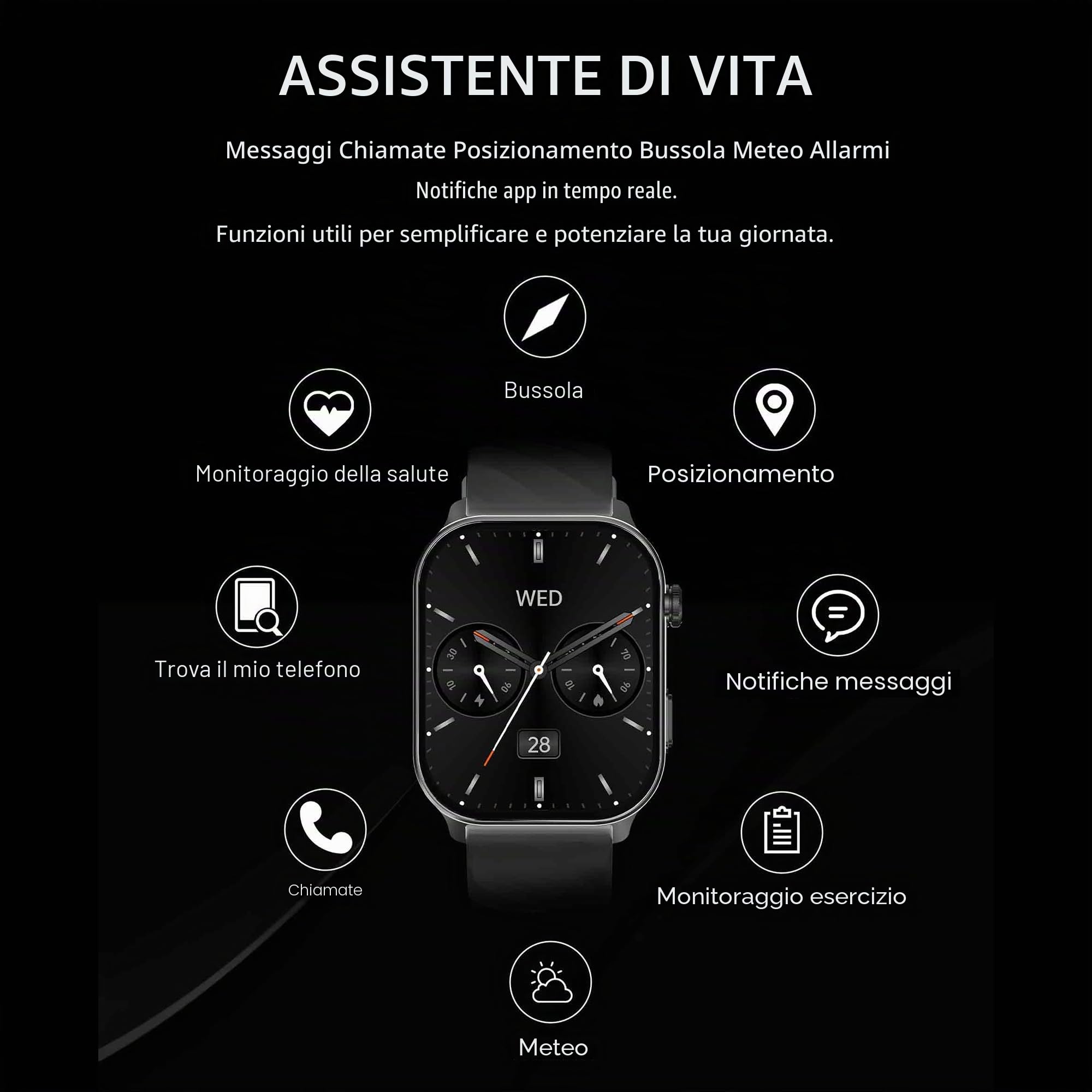 AMOLED - Smartwatch da donna e da uomo con chiamate e Whatsapp, 2,01", con 123 modalità sportive, SpO2, sonno, impermeabile fino a 5 ATM, per Android e iOS (oro rosa)
