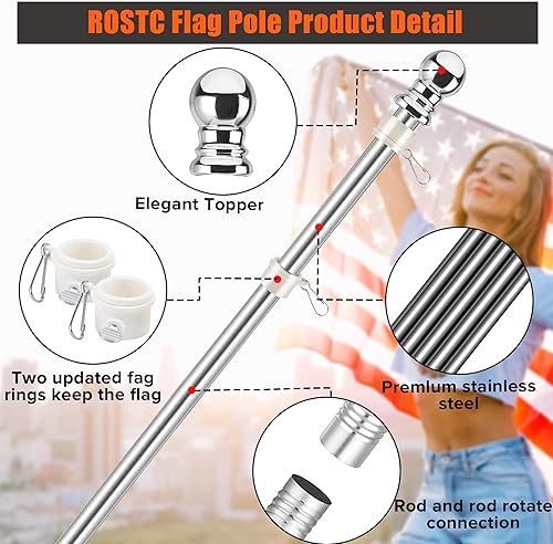 Miniatura 3 de Mástiles de bandera para exteriores de la casa, kit de poste de bandera de metal negro de acero inoxidable de 5 pies, libre de enredos, residencial