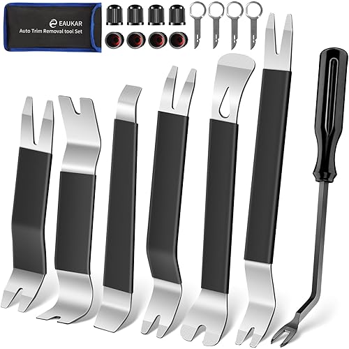 Metal Auto Trim Removal Tool Kit, 20 Pcs Car Removal Tool Kit Fastener Remover Steel Pry Bar Door Panel Window Audio Radio Dashboard Removal Tool Set (Silver/Black)