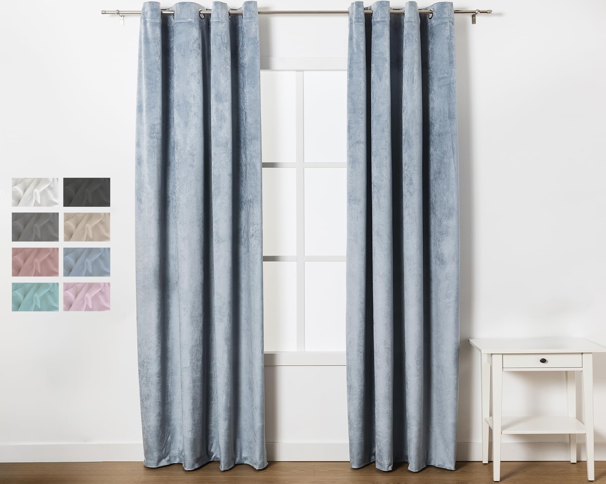 TRAMAS+ Cortinas Opacas de Terciopelo, 1 Pieza de 140x300cm, Cortinas termicas aislantes, Cortinas con Ojales, Cortinas para salón, Dormitorio y Sala de Estar - Indigo