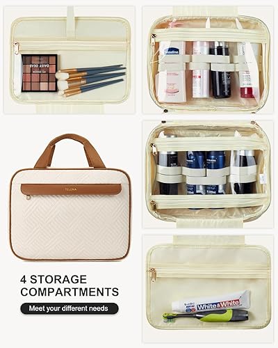 Miniatura 4 de Telena Neceser de viaje colgante, organizador acolchado cómodo y elegante para mujeres que viajan, Beige con marrón., Moda estilo casual