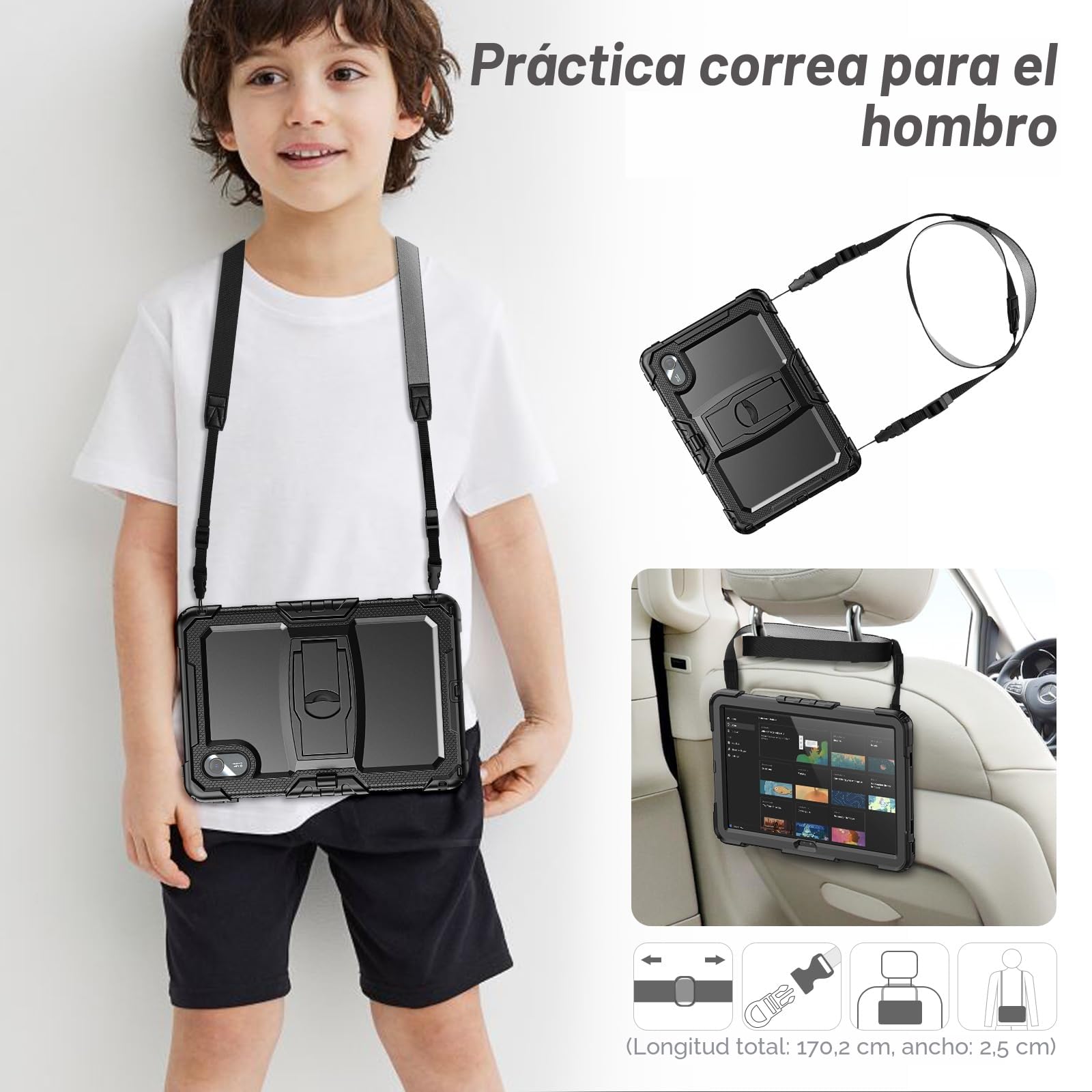SEYMAC Funda para Lenovo Idea Tab 11 2025 / Lenovo Tab M11 2024/ K11 Gen 2 11 Pulgadas, Funda Resistente a los Golpes con Protector de Pantalla/Soporte Plegable/Correa para el Hombro, Negro