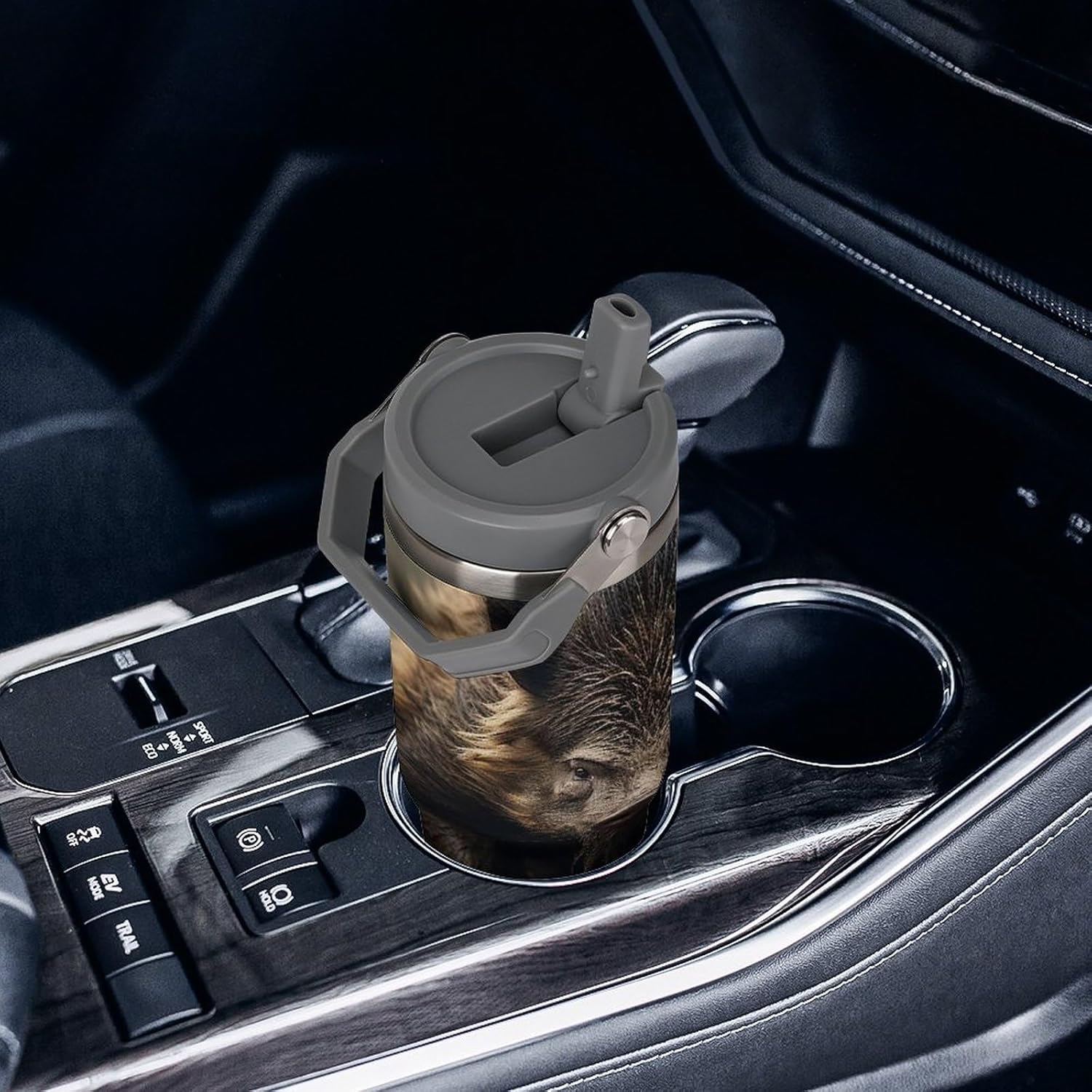 30oz Insulated Tumblers with Top Handle, Stainless Steel Wild Boar Photos Car Cup with Straw for Gift, Leak-Proof Double Wall Vacuum Travel Mug, Personalized Water Bottles White