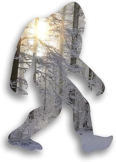 DHDM Designs Bigfoot Sasquatch Laminated Vinyl Decal Sticker | 5.5-Inch by 4-Inch | Custom Snow Covered Trees Overlay Sticker Series | Sasquatch Hunter Window Accessories | PD3210