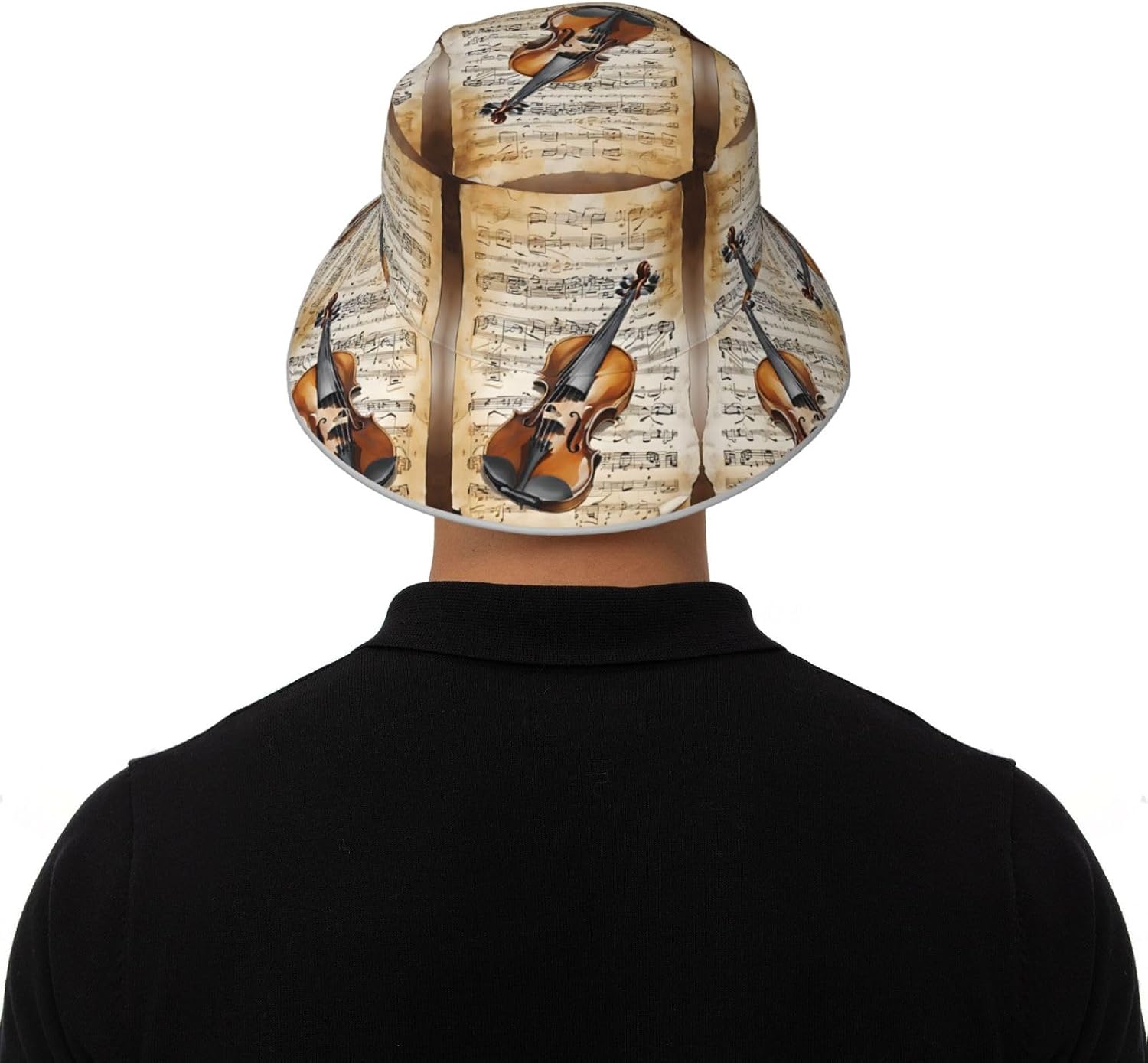 (Butterfly and Cello) Reflective Reversible Bucket Hat Foldable Breathable Stylish Two-Way Wear for Outdoor Travel Daily Activities Black