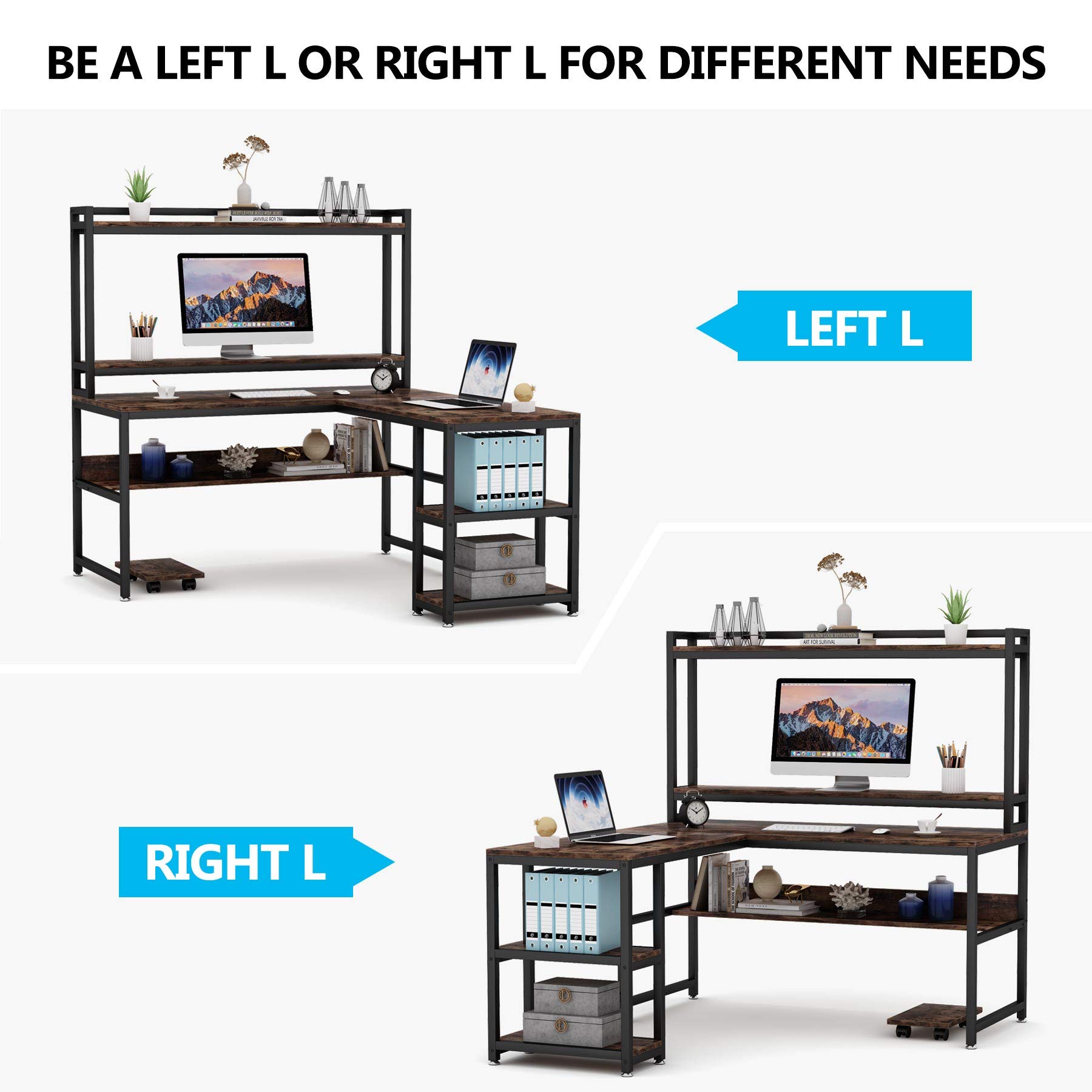 Tribesigns LShaped Desk with Hutch and Storage Shelves, 59 Inch Corner