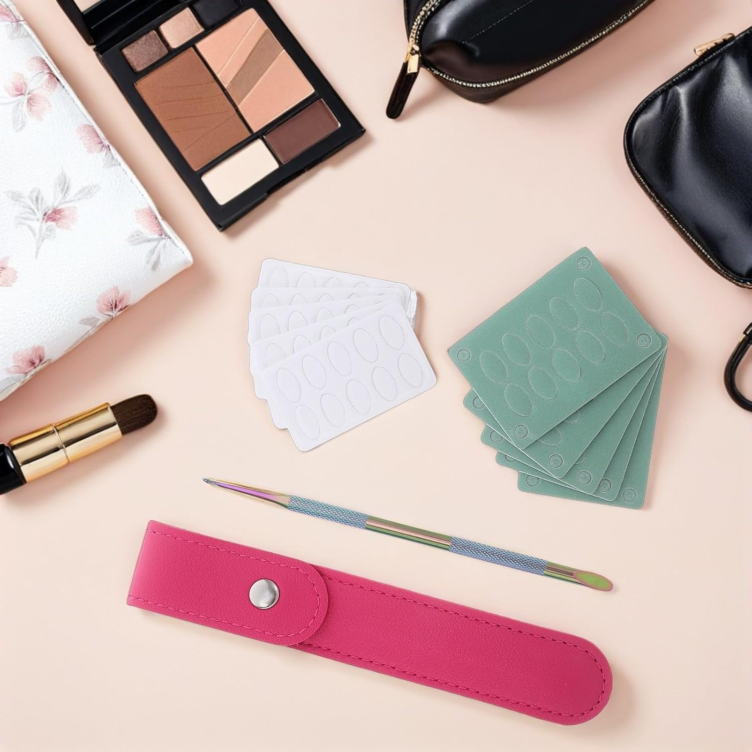 Cuticle Pusher for Manicure with Sandpaper Sheets and Storage Bag Stainless Steel round Nail Care Tool Featuring Ergonomic Structure and Versatile Usage and Home Use