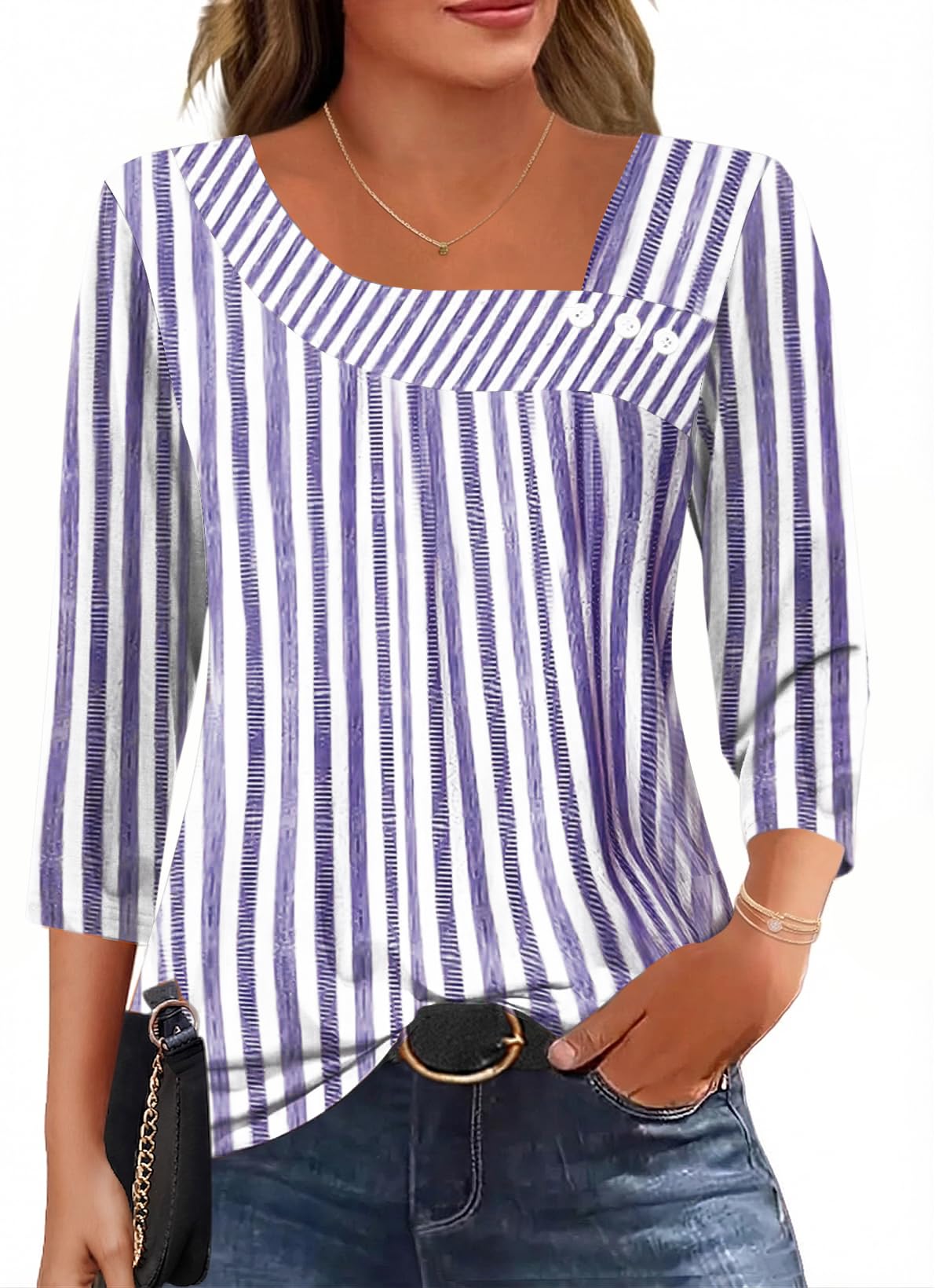 LOMON Womens 3/4 Length Sleeve T Shirts Asymmetrical Neck Tops Business Blouses for Women Fashion 2026