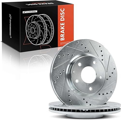 Miniatura 8 de A-Premium Rotores de freno de disco delanteros perforados y ranurados de 11.69 pulgadas (11.693 in) compatibles con modelos Mazda - CX-5 2013-2017,