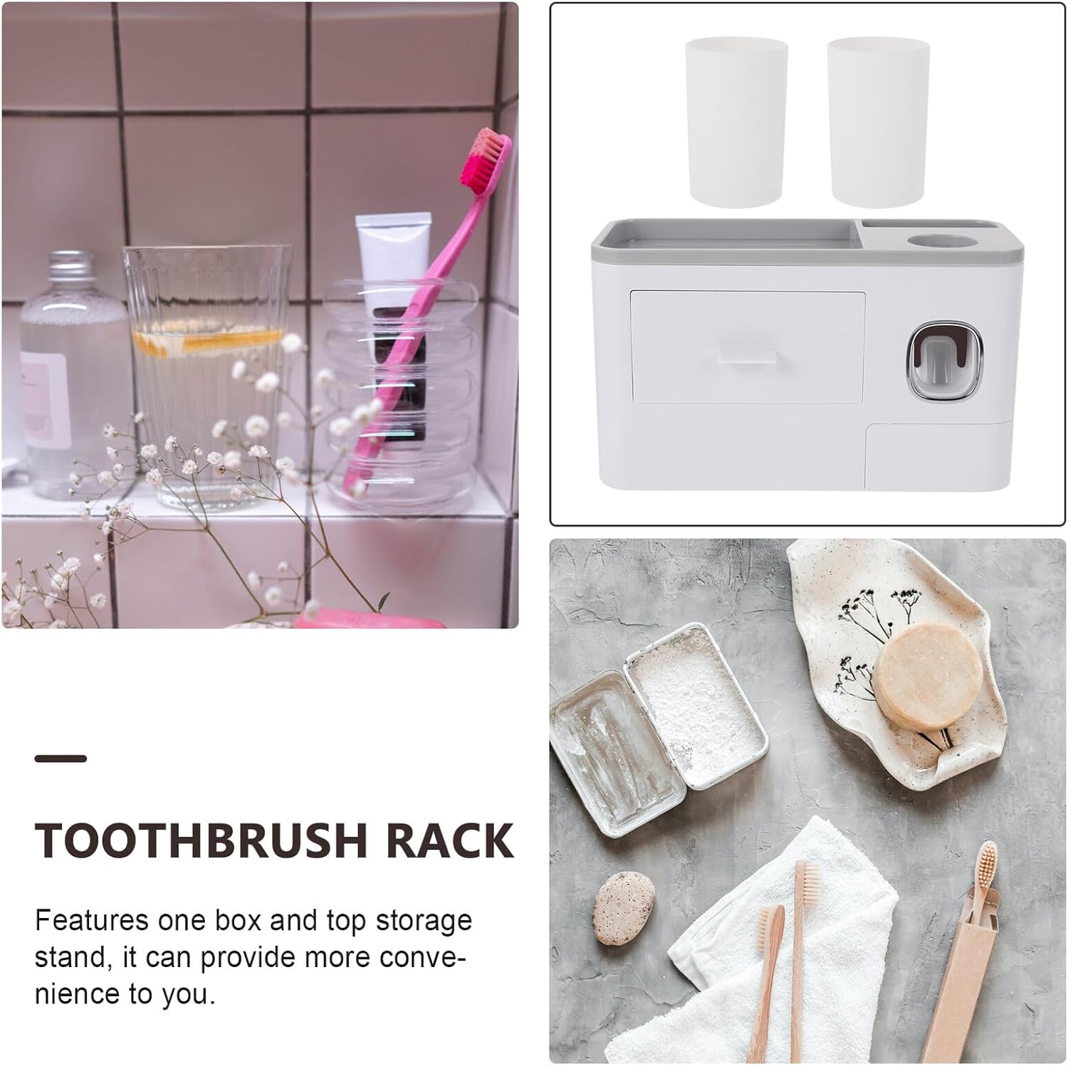 Punch Wall-Mounted Toothbrush Rack with Hanging Dry Cup Holder Space-Saving Bathroom Organizer for Adults Easy Installation White Toiletry Storage