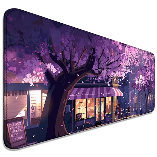 Japanese Cherry Blossoms Cat Gaming Desk Mat XL 