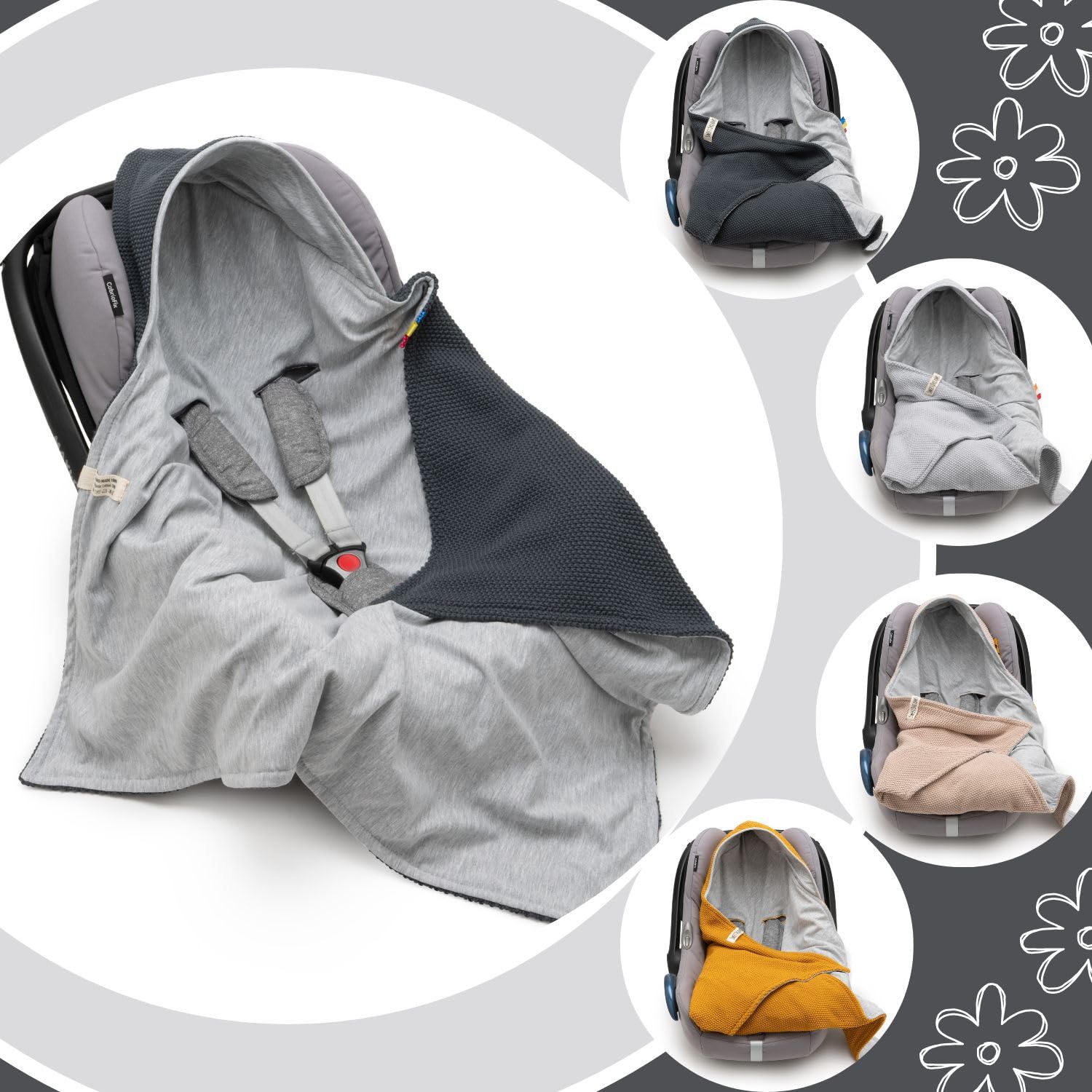 Couverture Enveloppante Bébé Mikos GOTS 100% Coton Bio - Pour Siège Auto Maxi Cosi Gris Foncé