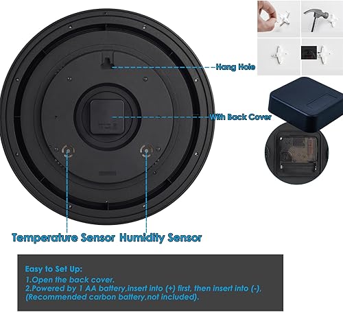 Miniatura 6 de Reloj grande de 16 pulgadas para exteriores con termómetro e higrómetro, relojes de pared impermeables para interiores y exteriores, para patio,