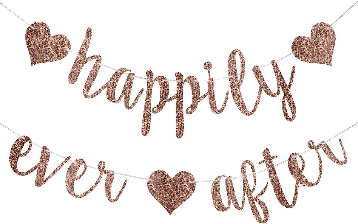 Happily Ever After Banner Rose Gold Glitter, Bachelorette Wedding Party Banner Bridal Shower Banner Rose Gold, Wedding Engagement Party Supplies