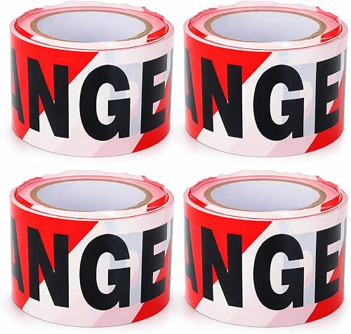 Denash 4PCS Red Danger Tape Roll, Red Color Caution Tape, Warning Safety Stripe 