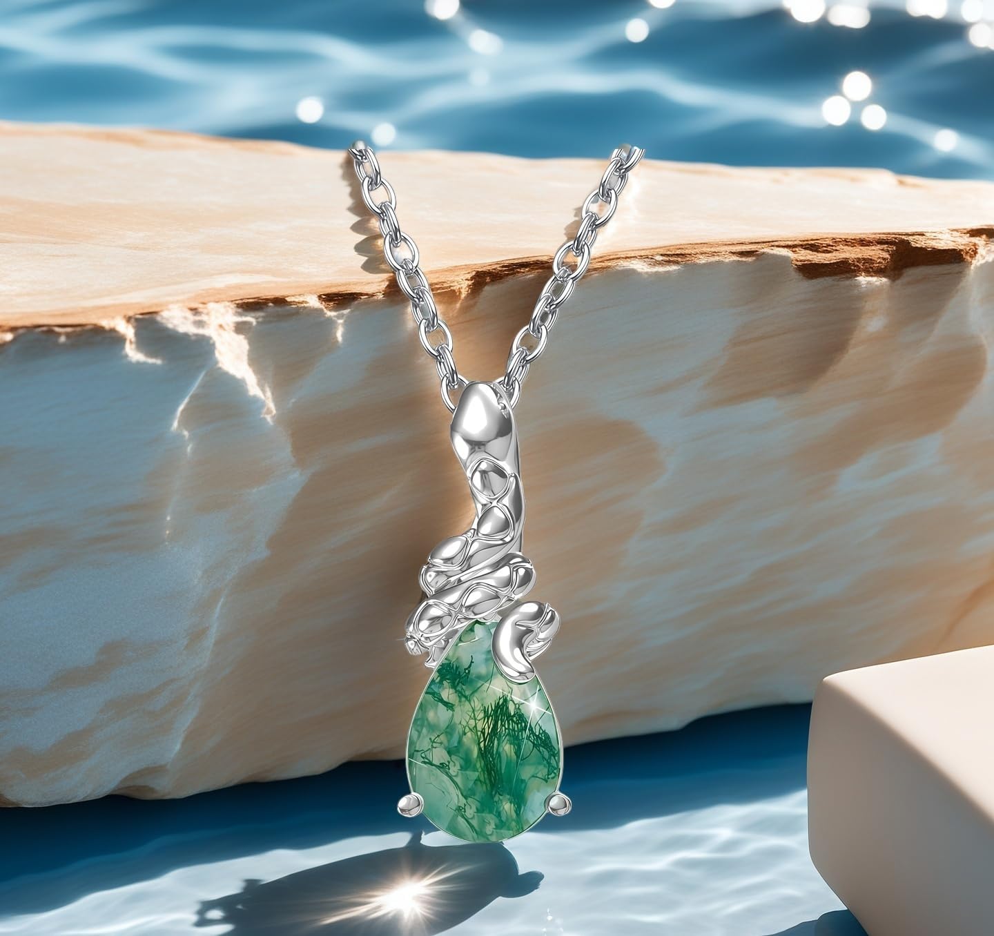 Natural Moss Agate Ring 925 Sterling Silver Pendant Necklace Jewelry for Women Anniversary Valentines Day - Image 5