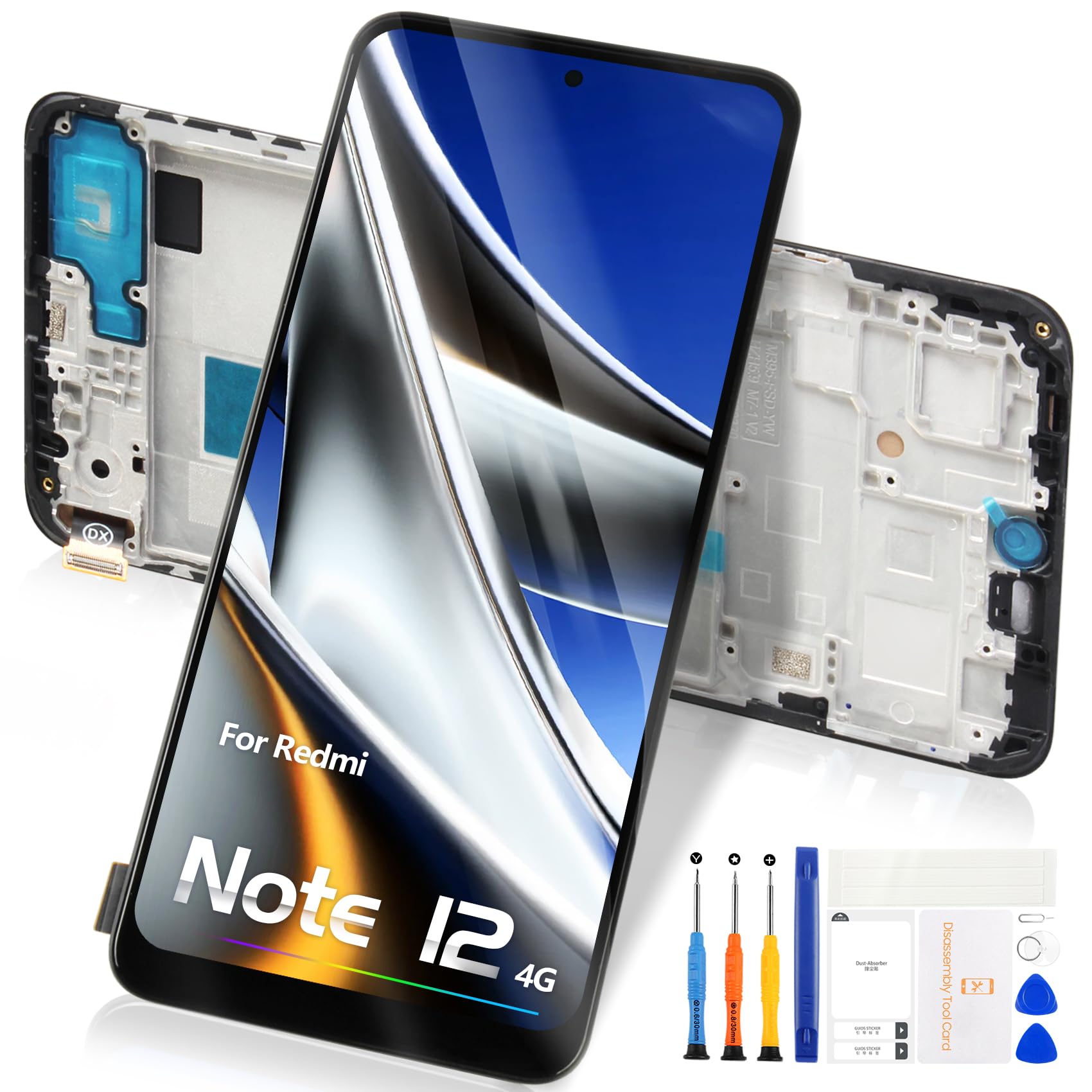 Reparo Pantalla LCD para Xiaomi Redmi Note 12 4G LCD Display para Redmi Note12 4G LCD Pantalla Touch Screen 23021RAAEG 23021RAA2Y 23027RAD4I Kit de Montaje (Negro con Marco)