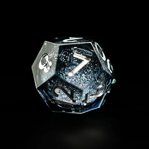 Miniatura 7 de Dados DND de núcleo líquido, un juego completo de troqueles líquidos D&D con bolsa de terciopelo para juego de mazmorras y dragones (líquido gris)