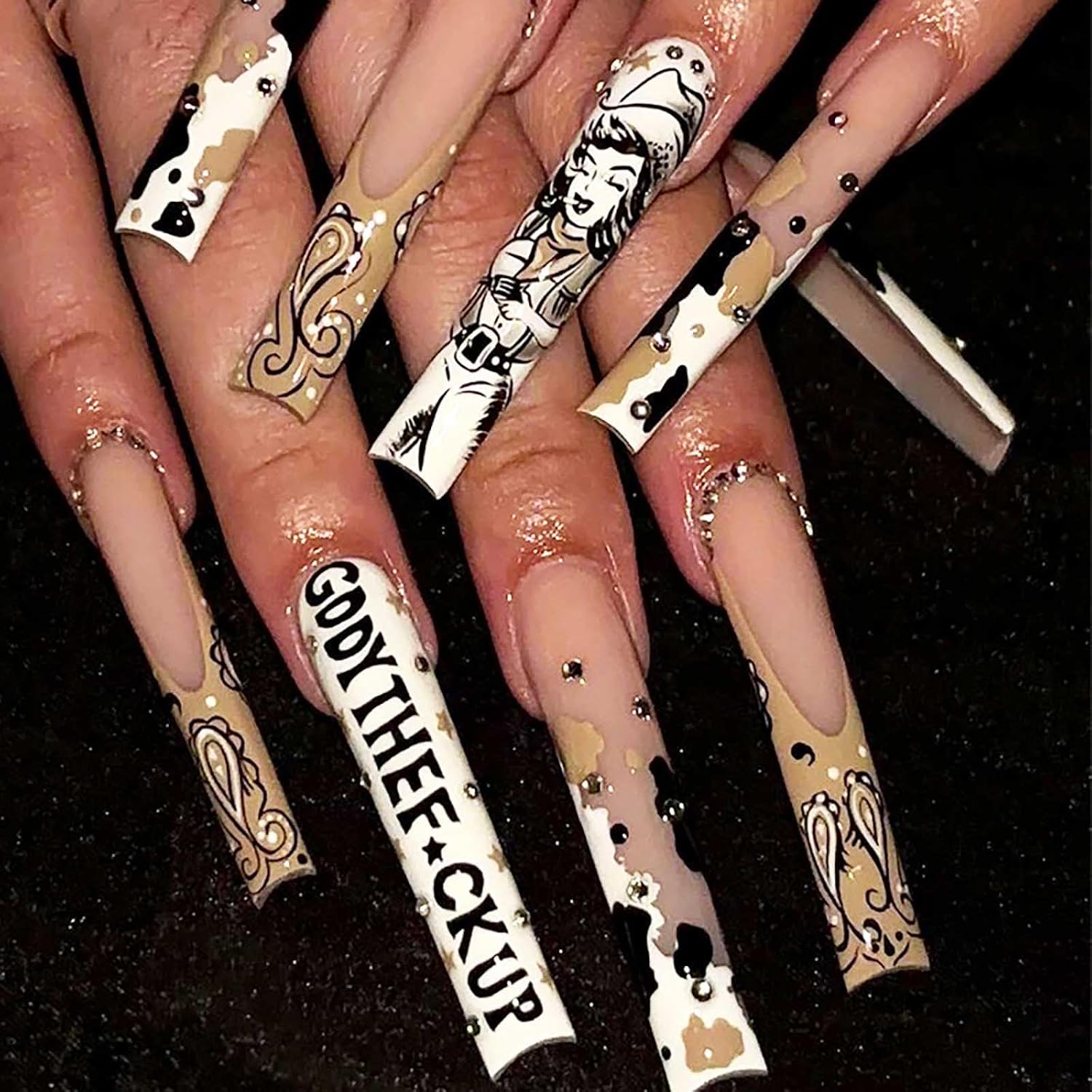 XXL Press on Nails Extra Long Ombre Cow Print - Glossy Finish