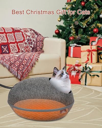 Miniatura 5 de Cama térmica para gatos grandes, cama para mascotas desmontable de 19 pulgadas con almohadilla térmica ajustable de tiempo y temperatura para gatos