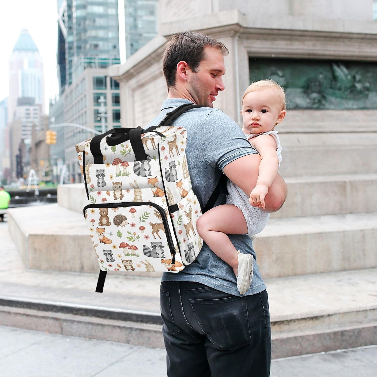Emelivor Cute Animals Woodland Diaper Bag Backpack Large Capacity Multifunction Baby Bag Backpack for Boy Girl Travel Shopping Mom Dad