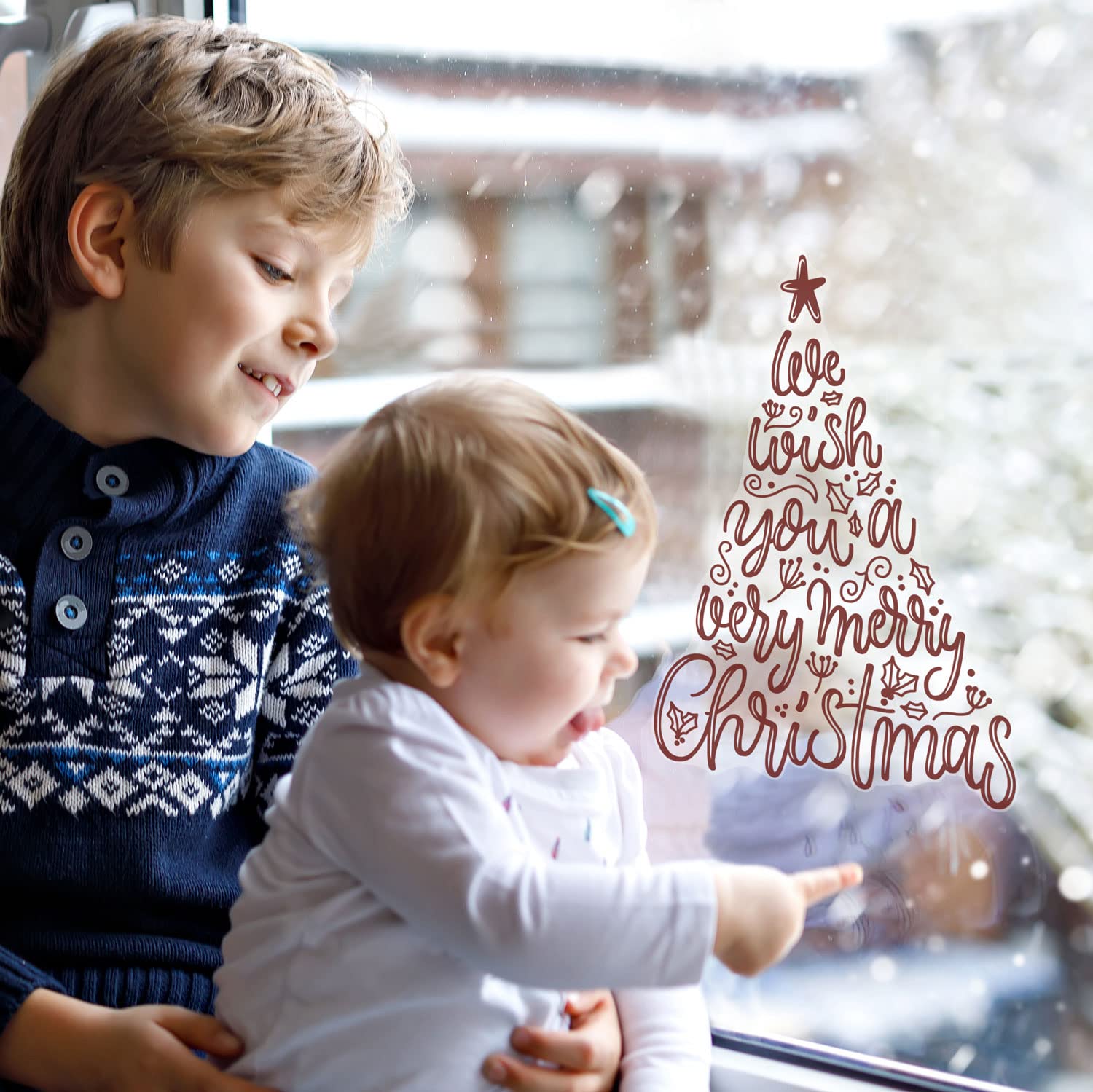 Stickerscape Christmas Window Stickers (Merry Christmas Tree - Regular) | Christmas Window Decorations to Create a Winter Themed Display | Reusable, Re-positionable and Cleanly Removable