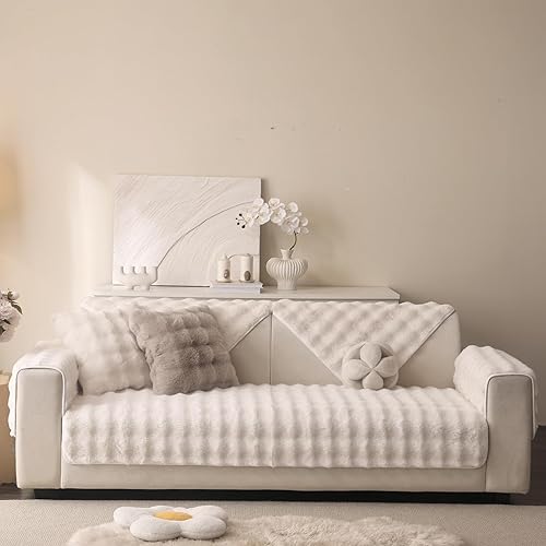 Miniatura 6 de Funda de felpa suave de piel sintética para sofá seccional grueso y cálido para sofá de 3 cojines, funda antideslizante para sofá de 3 cojines,