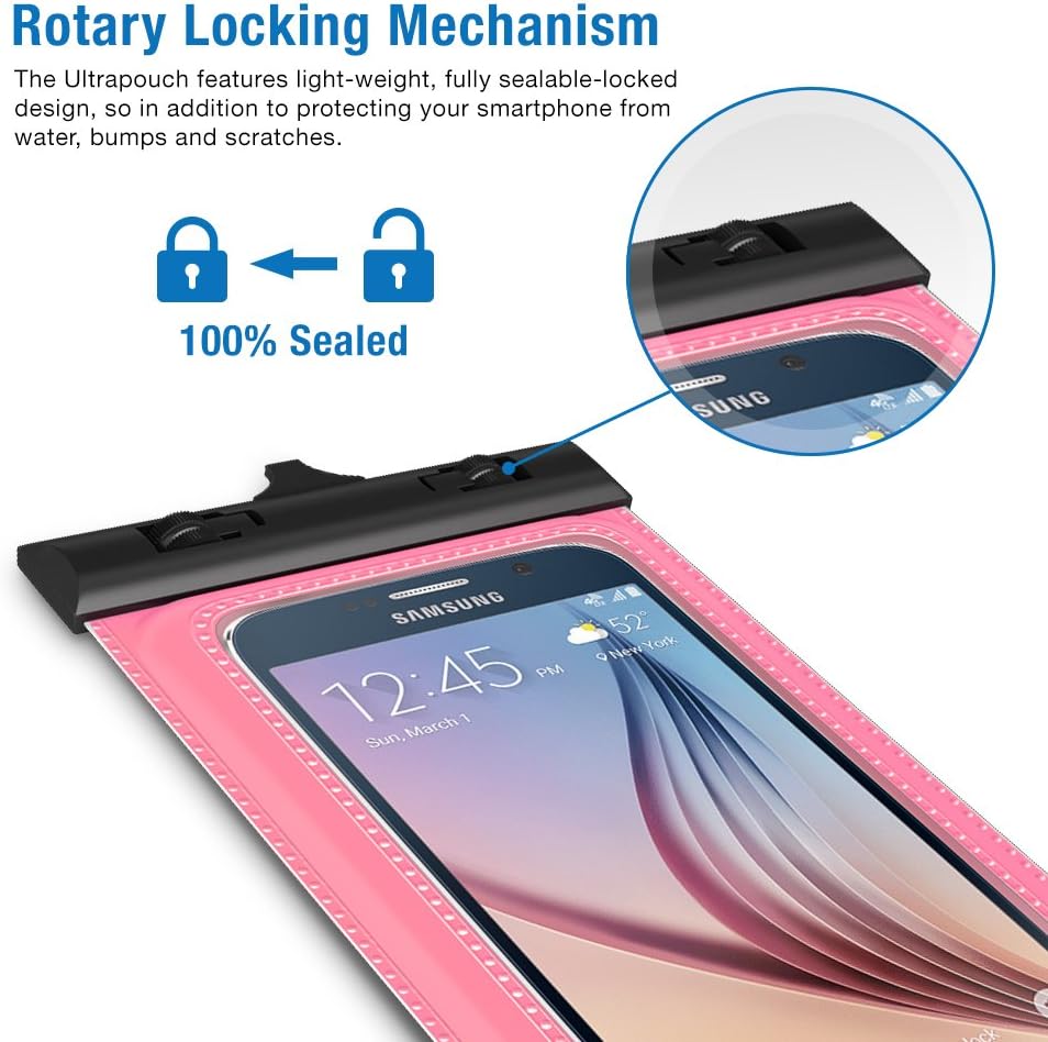 TETHYS Universal Waterproof Case for Apple iPhone 6 6S 5S 5C 5 4S, Galaxy S6, S6 Edge S5 S4, iPod Touch and Other Smartphone -[Cherry Blossom Pink] Ultrapouch Waterproof Life Pouch Dry Bag Cases Perfect for Boating/Kayaking/Rafting/Swimming- IPX8 Certified [Not Compatible with iPhone 6 Plus 5.5inch/Galaxy Note 4 3 2]