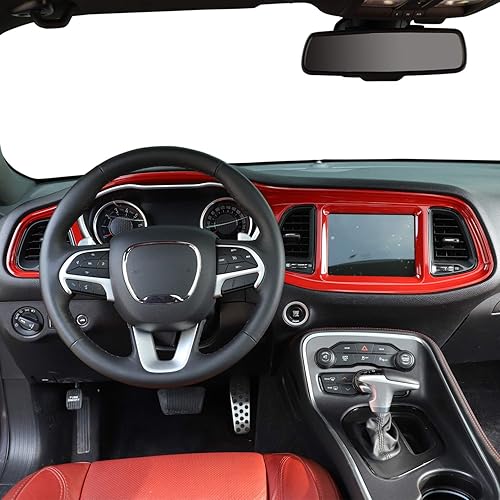 Miniatura 7 de RT-TCZ Cubierta para tablero de consola central roja Challenger para Dodge Challenger 2015-2023, accesorios interiores rojos, 4 piezas