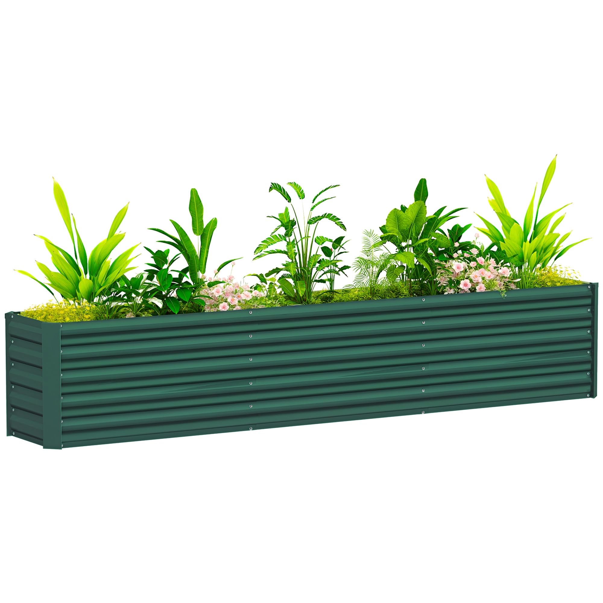 Outsunny Letto per Orto Rialzato da Esterno 394L, Fioriera da Balcone in Acciaio Galvanizzato con Fondo Aperto, per Piante, Fiori e Verdure, 240x40x45cm, Verde
