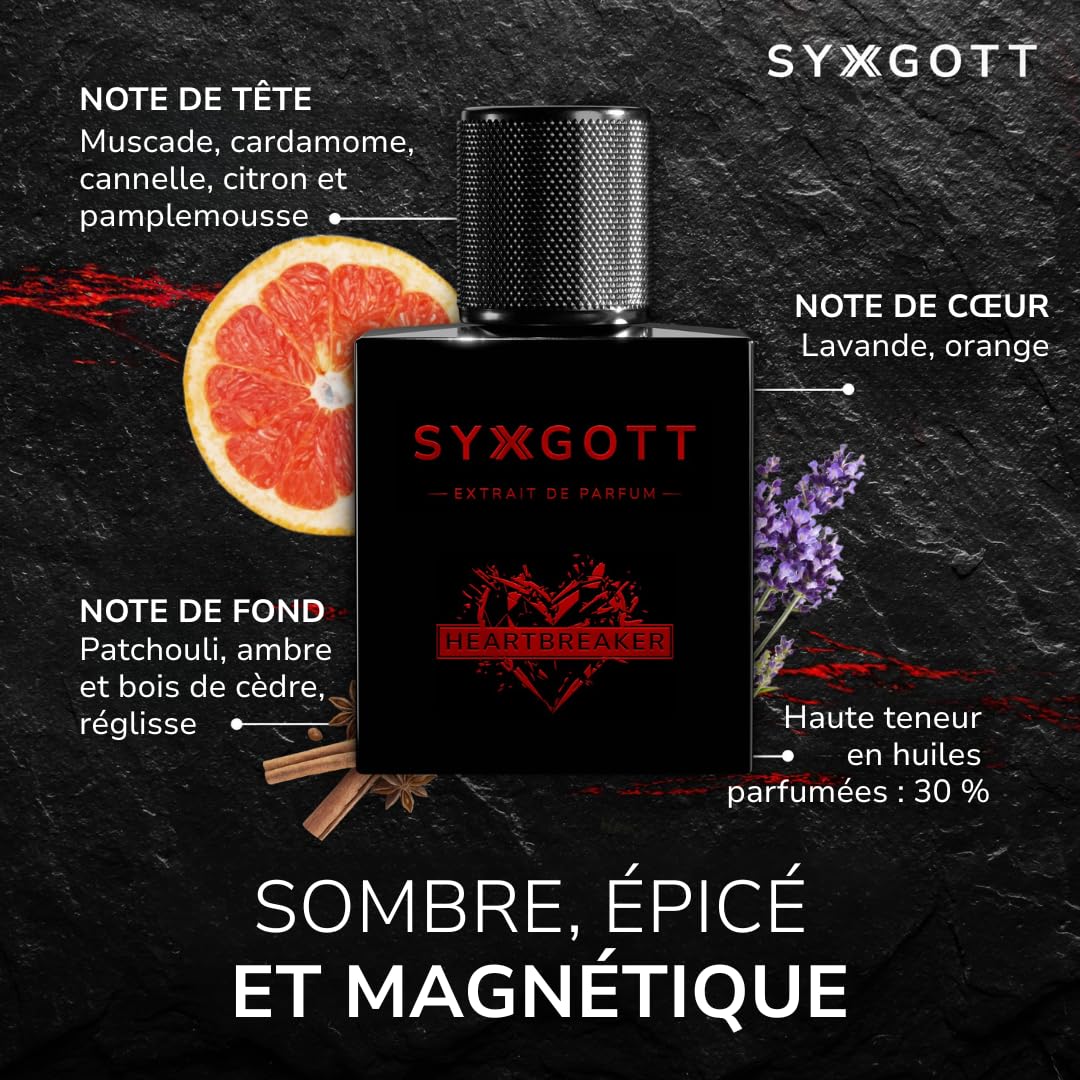 SYXGOTT HEARTBREAKER Parfum pour homme avec huile de phéromone, extrait de parfum pour homme, parfum inclus, intense, épicé et rafraîchissant, parfum parfait pour le printemps et l'été