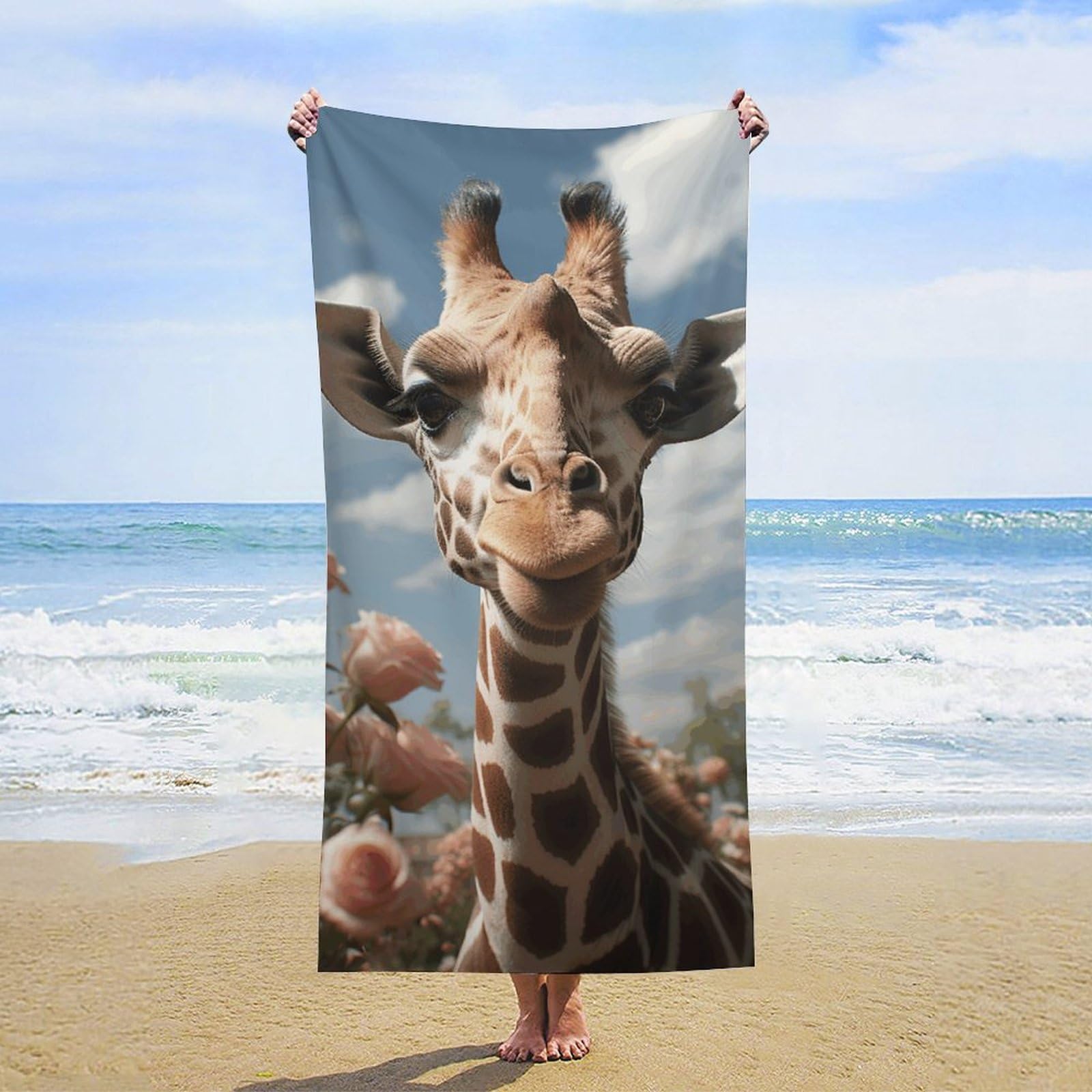 NTVOWPZO Beautiful Giraffe Beach Towel Oversized Microfiber Bath Towels Lightweight Sand Proof Beach Towels Absorbent Pool Towels for Swimming Yoga Bathroom Towel 31.5" X 63"