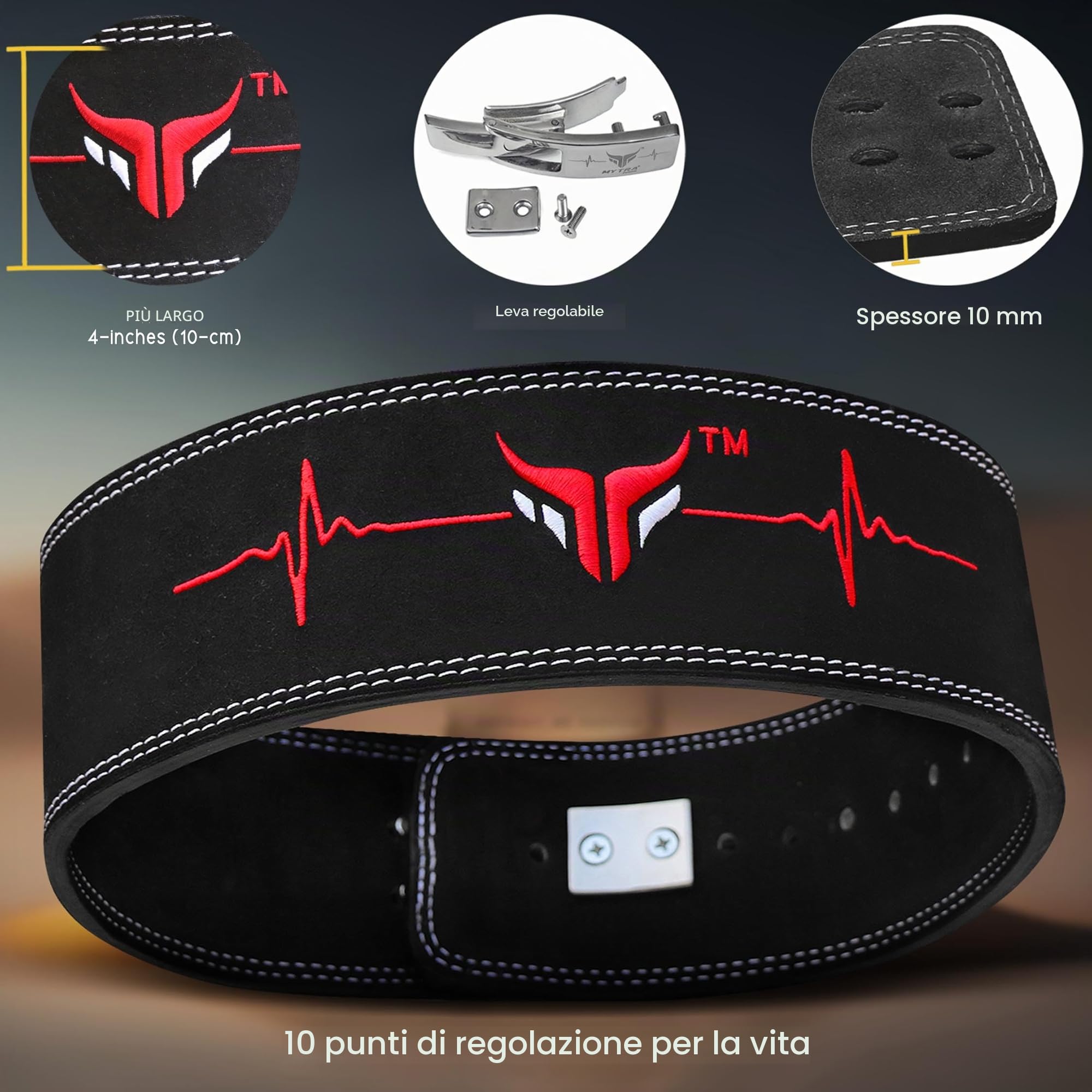Mytra Fusion cintura powerlifting with Lever Buckle cintura palestra uomo e Donna 4" di larghezza vera pelle cintura palestra per palestra, allenamento, fitness e allenamento