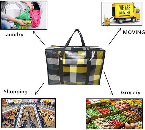 Miniatura 2 de Juego de 4 bolsas grandes reutilizables de tela de plástico duro irrompible con cremallera y asas para viajes, comestibles, lavandería, compras,