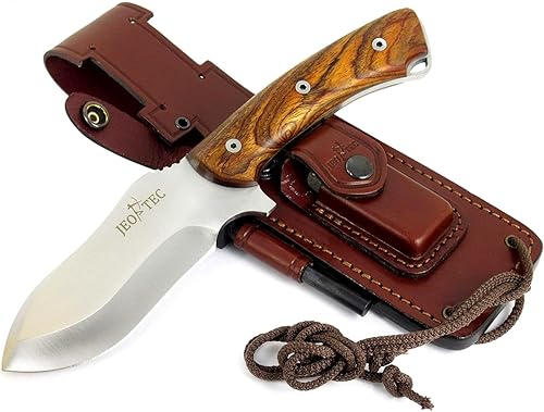 Miniatura 9 de JEO-TEC N35 Bushcraft - Cuchillo de caza de supervivencia MOVA-58, 10 pulgadas en general, funda multiposición de cuero genuino + Firesteel + piedra