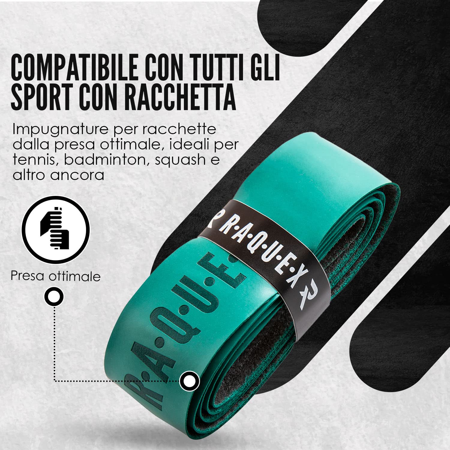 Raquex Enhance Grip per Racchetta (14 Colori): PU Grip per Padel, Tennis, Badminton, Squash. Appiccicoso, Assorbente, Morbido, Durevole. Grip di Ricambio per Racchetta da Tennis
