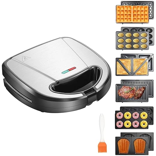 Sanduicheira 6 en 1, Maquina de Pao 110v, maquina de waffle, panquequeira eletrica, 6 Tipos de Formas Antiaderentes,