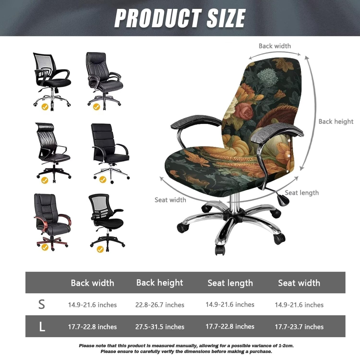 Cute Pumpkin Office Chair Covers Stretch Desk Chair Cover, Jacquard Executive Computer Chairs Covers for Armrest Chairs, Non Slip Home Seat Cover Protector Slipcover Size S