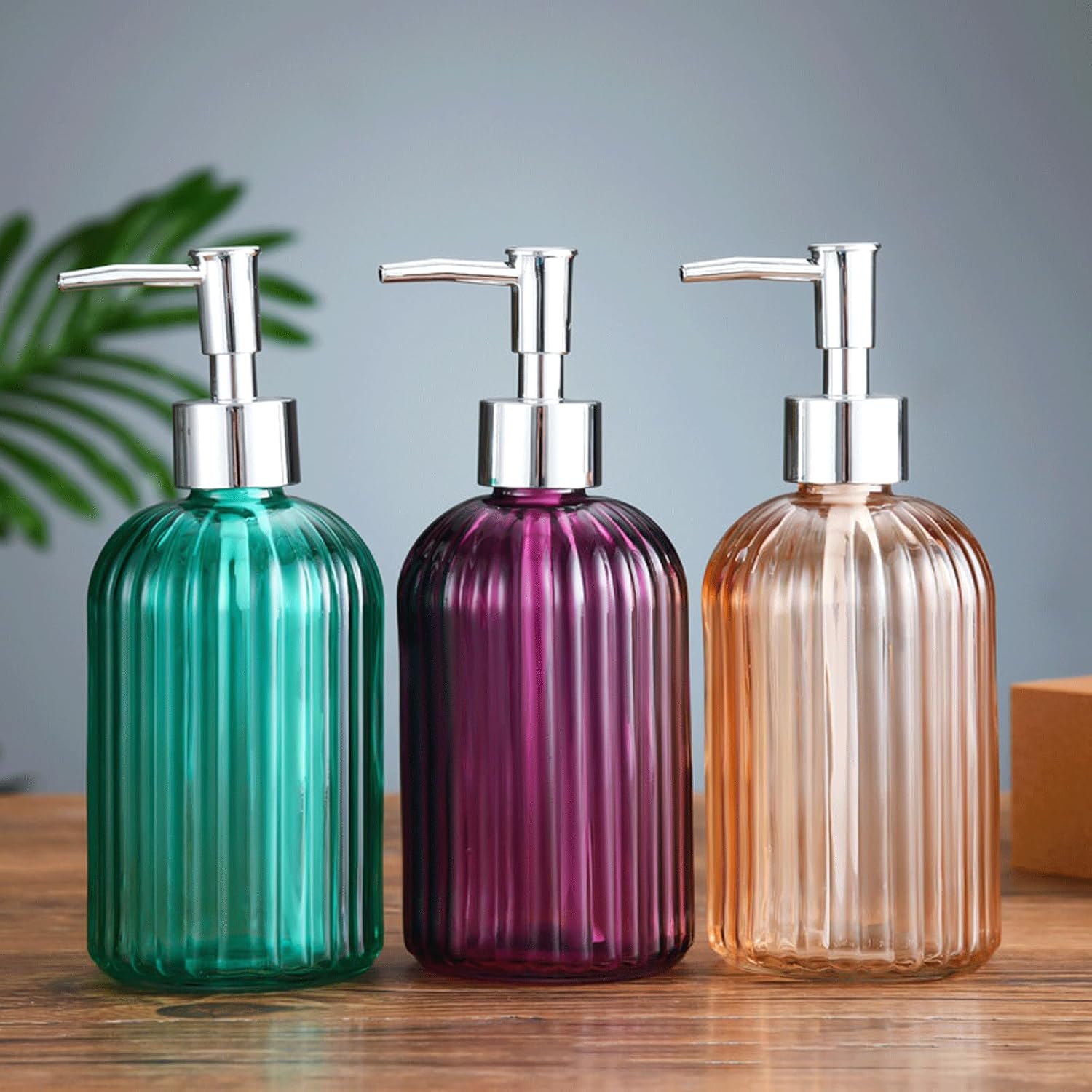 Soap Dispensing Vertical Striped Glass Hand Pump Colorful Lotion Dispenser Bottle with Silver Pump - Ideal for Soap Liquid for Bathroom Kitchen New Home Essentials