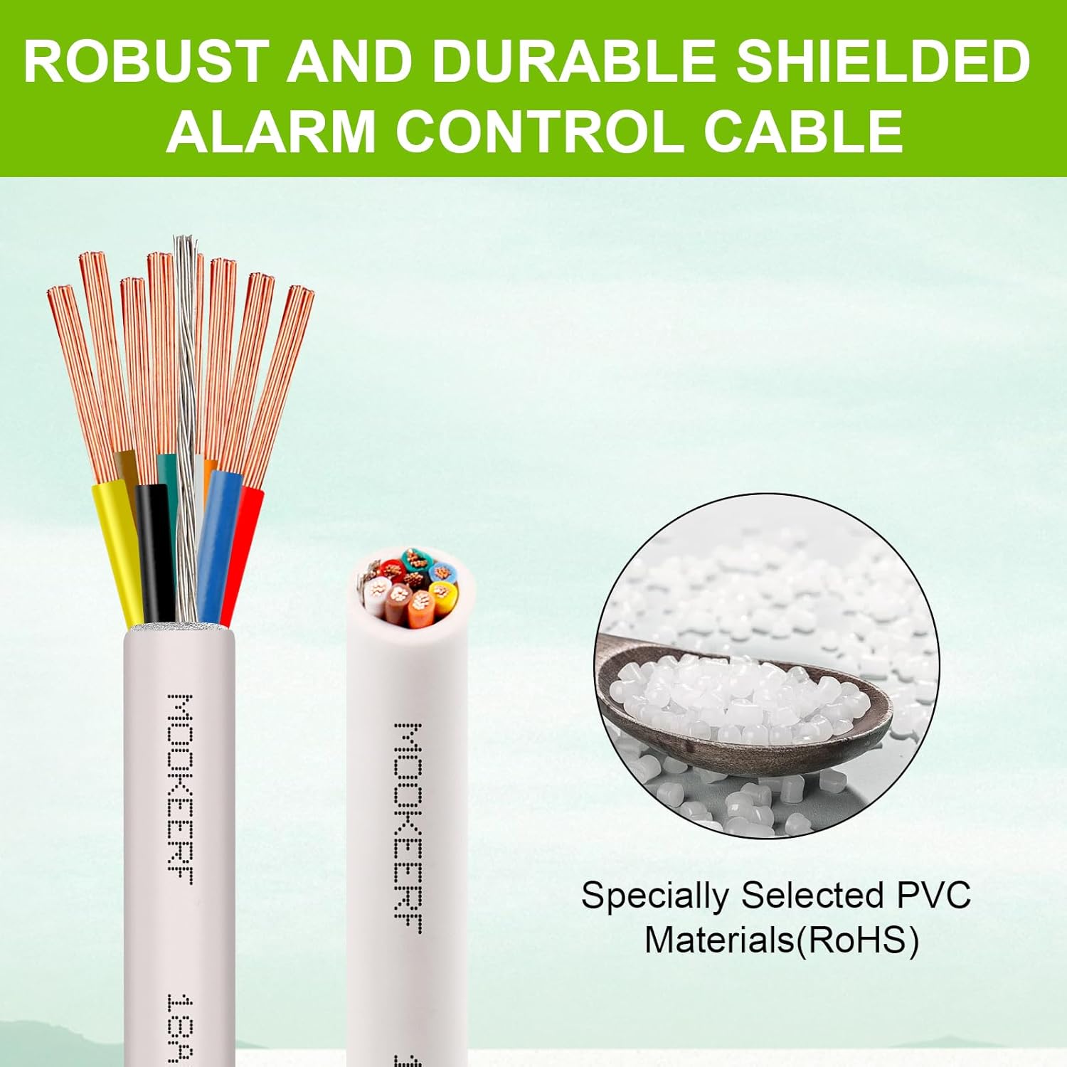 18/8 Shielded Wire 18 AWG 8 Conductor Stranded Shielded Plenum Cable 200FT White CL3P Jacket for Security/Alarm/Access Control/Sound-18AWG 8 Conductors Wire