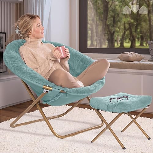 Miniatura 119 de Milliard - Silla acogedora con diseño de platillo, de pelo sintético, para dormitorio, tamaño extragrande (color blanco) Beige,Negro -,Negro +