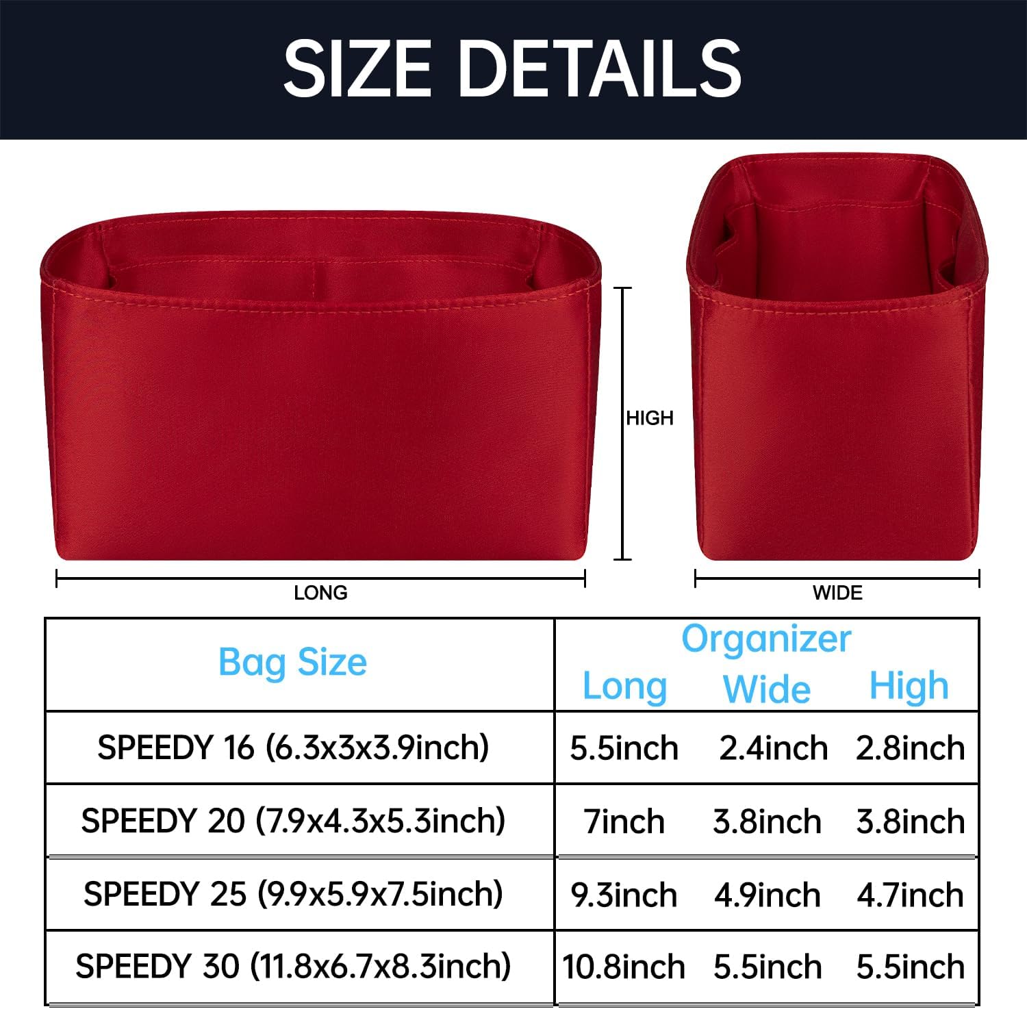 Organizer Insert for Speedy Nano16/20/25/30, Satin Inner Bag Organiser(Size: Nano16, Color: Black)