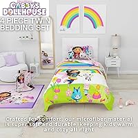 Vista 2 de Franco DreamWorks Gabby's Dollhouse Cakey, Mercat and Pandy - Juego de sábanas y edredón súper suaves para niños, 4 piezas, tamaño individual