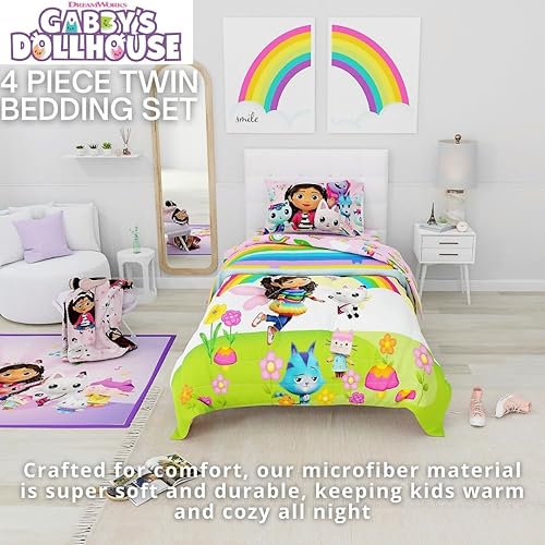 Miniatura 2 de Franco DreamWorks Gabby's Dollhouse Cakey, Mercat and Pandy - Juego de sábanas y edredón súper suaves para niños, 4 piezas, tamaño individual,