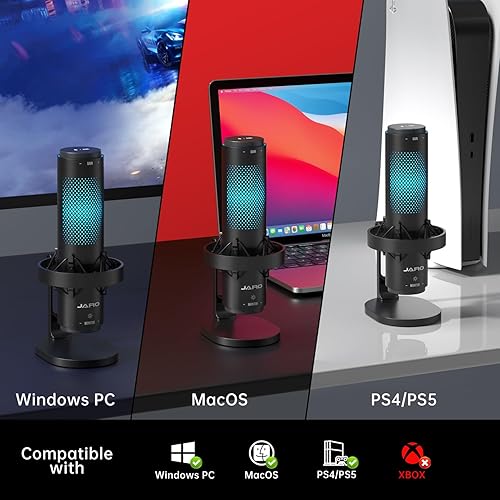 Miniatura 6 de JARO Micrófono condensador USB con patrón multipolar con cancelación de ruido silenciosa RGB para podcasting, juegos, transmisión, YouTube, Zoom,