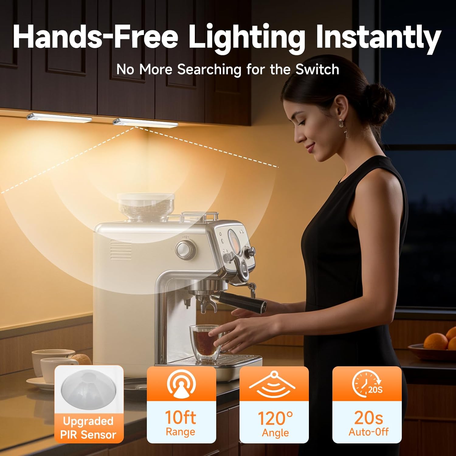 8 inch Under Cabinet Lighting, 1100mAh Rechargeable Motion Sensor Light with 3 Color Temps, Dimmable USB-C Closet Light, Magnetic LED Under Counter Lights for Kitchen, Closet, Pantry