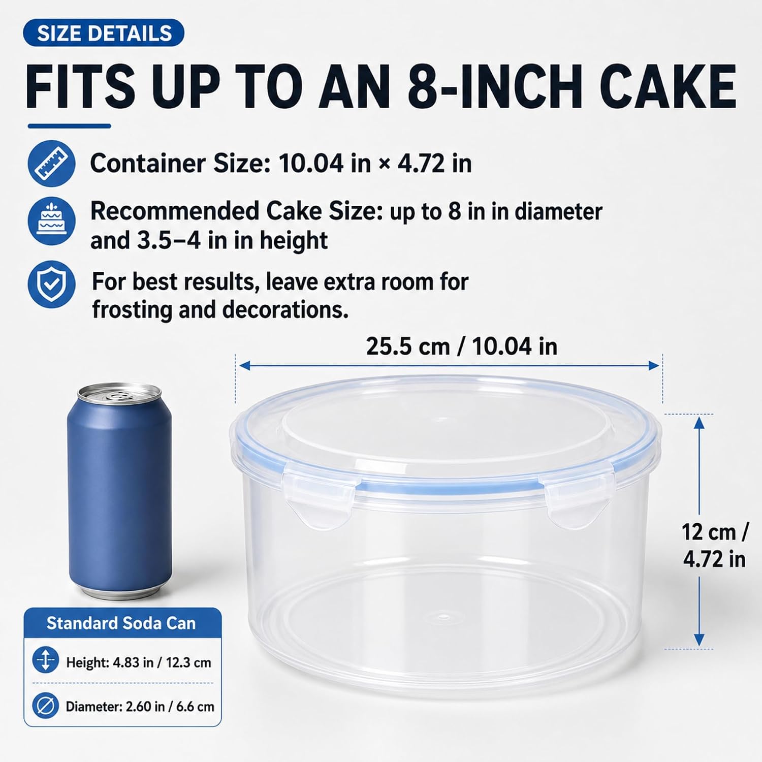 Plastic Trifle Bowl with Lid, 10-Inch Cake Carrier, Locking Clips