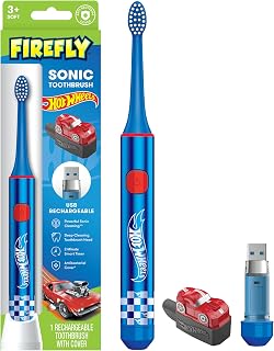 Firefly Slim Sonic Hot Wheels Toothbrush with USB Charging and Antibacterial Cover, Ages 3+, 1 Count