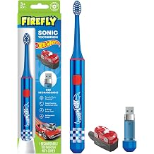 FIREFLY Slim Sonic Hot Wheels Toothbrush, USB Charging, Antibacterial | Delivers Sonic Cleaning Action via USB-Rechargeable Handle, Includes Antibacterial Cover, Slim Design for Kids