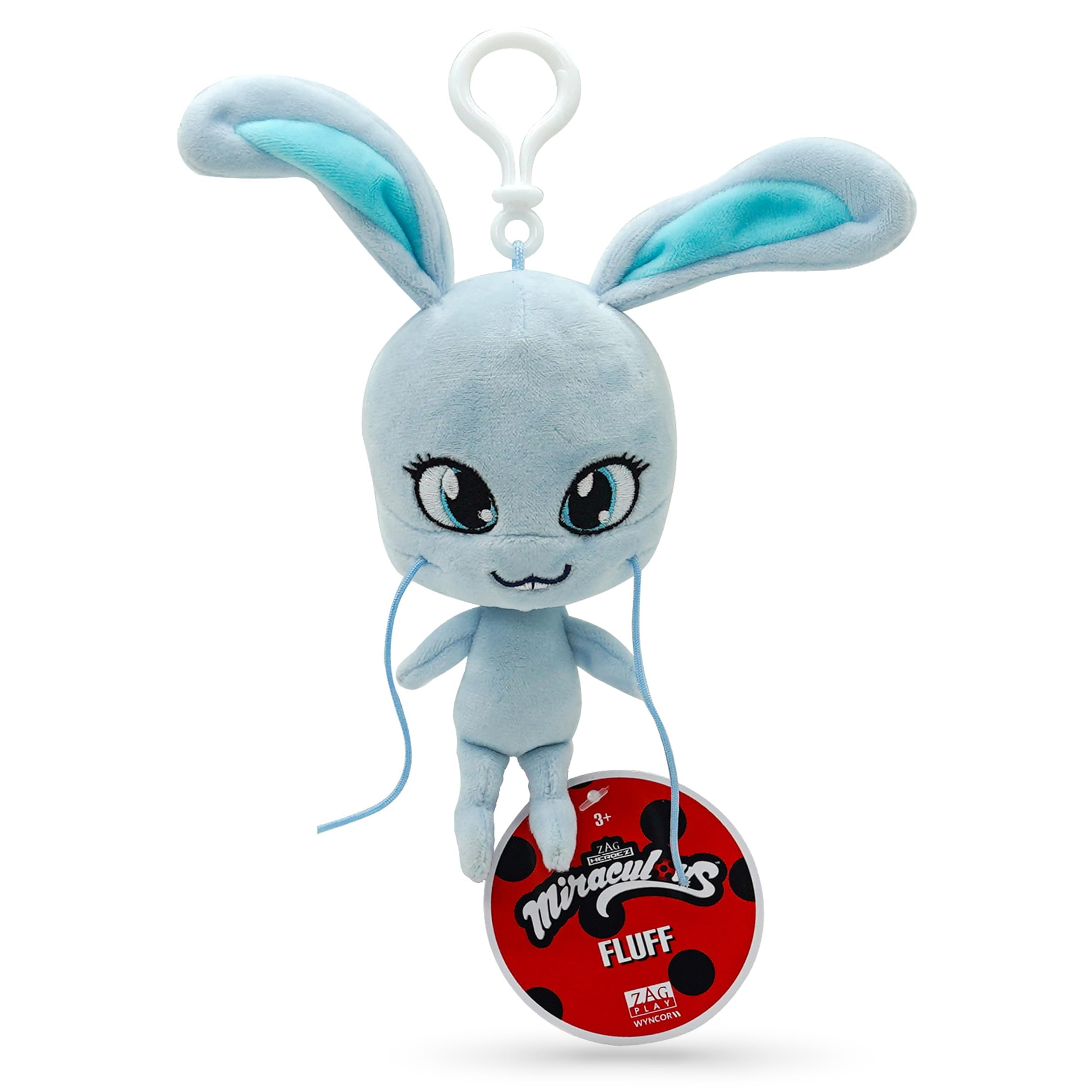 Ladybug Kwami 5-inch Lifesize Backpack Keychains - Fluff The Rabbit Clip-On Toys - Portable Ladybug and Cat Noir Accessories, Keychain Plush - Gift Stocking Stuffer for Kids and Collectors